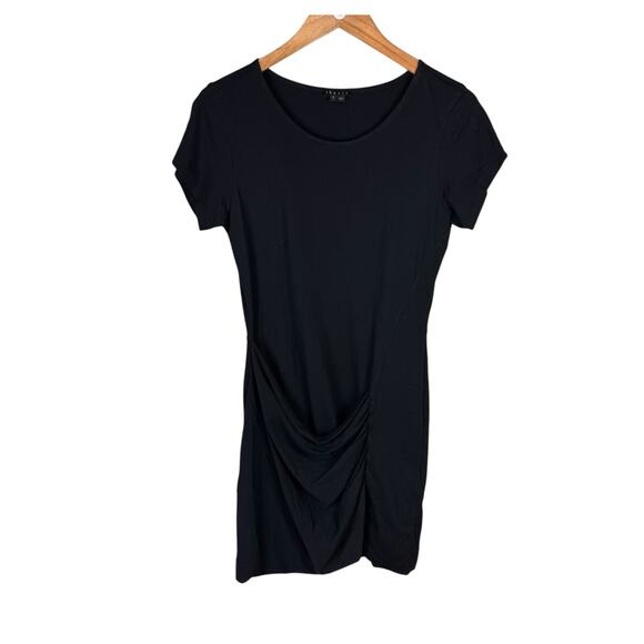 Theory Sunly Black Short Sleeve Shirred Gathered Mini T-shirt Slim Fit Dress - Picture 10 of 14